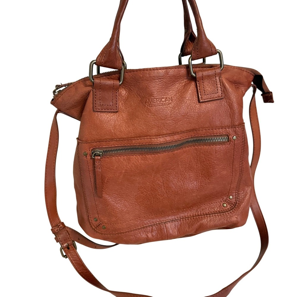 American Leather Co Cognac Brown Leather Crossbody Satchel Bag